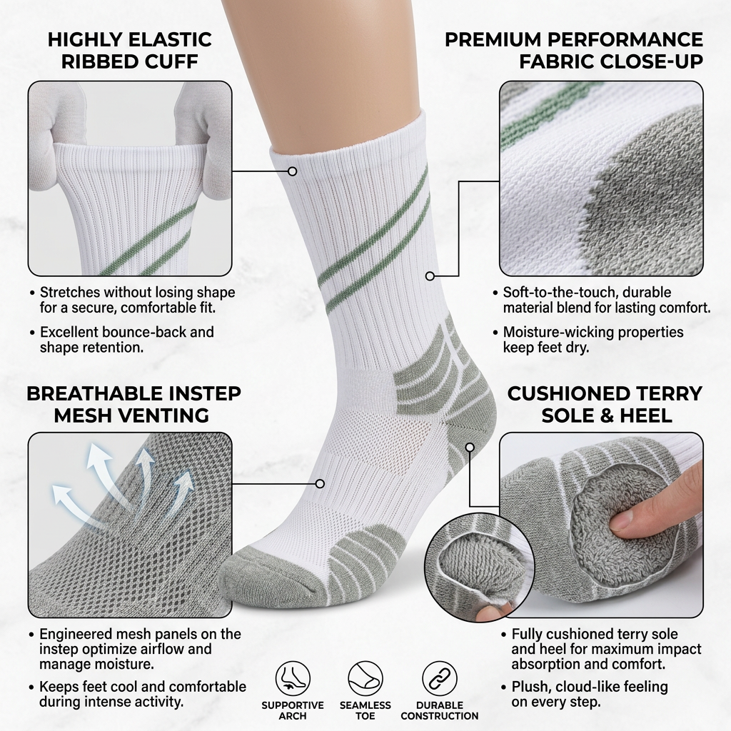 XIEGANG Professional Crew Athletic Socks 5-Pack